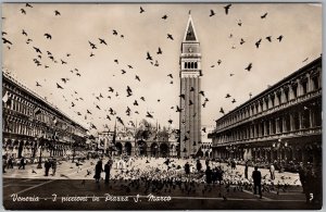 Venice St. Mark's Square Pigeons Birds Flying Unused RPPC Postcard H82