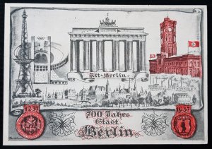 GERMANY THIRD 3rd REICH ORIGINAL PROPAGANDA POSTCARD BERLIN 700 YEARS 1937