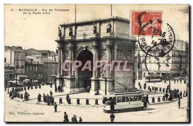 Old Postcard Marseille Arc de Triomphe in the Porte d'Aix Tramway