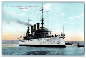 c1910's USS Nebraska On Puget Sound Washington WA, Steamer Ship Antique Postcard