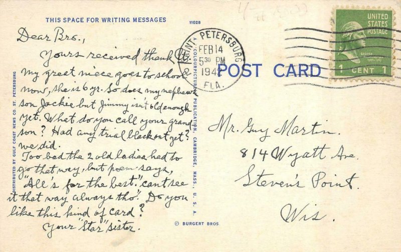 ST PETERSBURG, FL Florida   AMERICAN LEGION HEADQUARTERS  1942 Linen Postcard