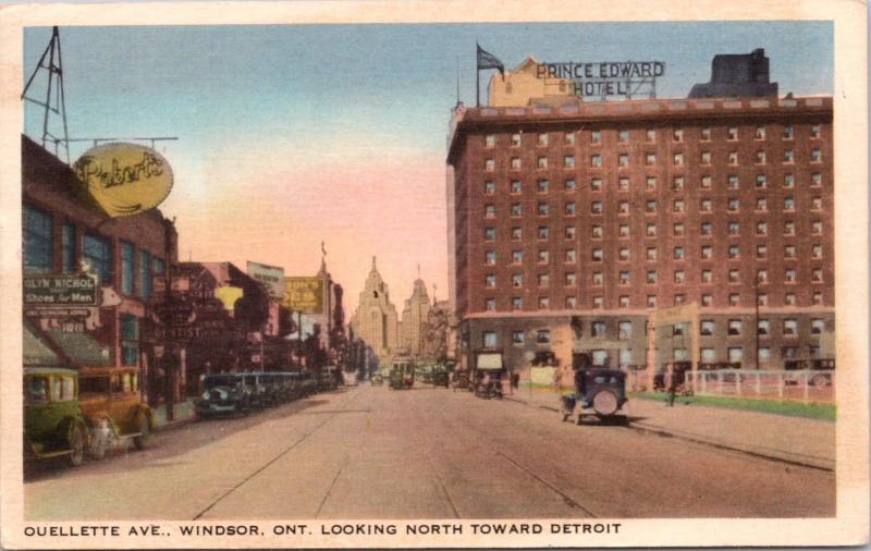 Oullette Ave. Windsor Ontario ON Prince Edward Hotel Roberts c1940 Postcard D63