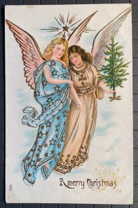 Vintage Victorian Postcard 1900-1919 A Merry Christmas - A Pair of Angels