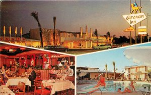 Arizona Phoenix Caravan Inn Swimming Pool Night autos 1950s Postcard 22-10393