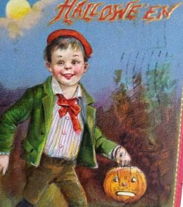 Halloween Postcard Tucks Frances Brundage Artist Boy With JOL Danville ILL 1910 