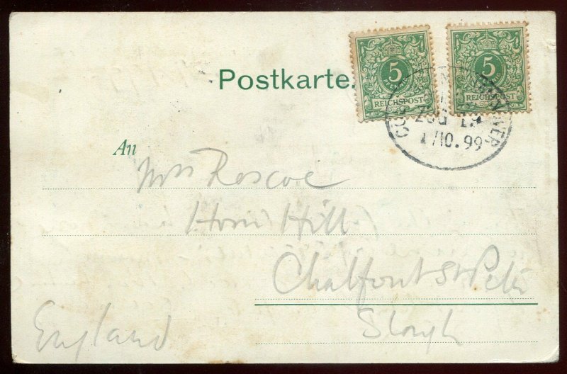 dc52 - Steamer DEUTSCHER KAISER 1899 Koln- Duesseldorf Rhein Line. Bahnpost RPO