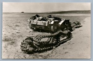 WWII TUNISIA CAMPAIGN DESTROYED TANK VINTAGE REAL PHOTO POSTCARD RPPC
