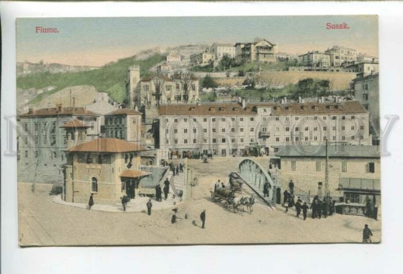 432730 Croatia Rijeka FIUME Susak bridge carriage Vintage tinted postcard