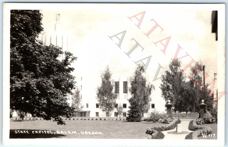 c1930s Salem, OR RPPC State Capitol Building Garden Path Photo Government A164