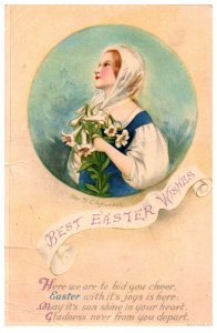 Easter , maiden holding flowers