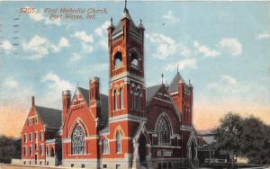 Fort Wayne Indiana~First Methodist Church Corner View~Bell Tower~1917 Postcard