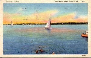 Sailing on Lake James Near Angola IN c1939 Vintage Postcard Q51