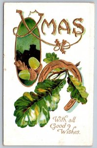 With All Good Wishes, 1908 Xmas Postcard, McCreary Manitoba Broken Circle Cancel