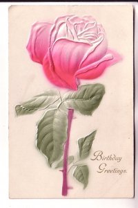 Birthday Greetings, Embossed Silkscreened Pink Rose