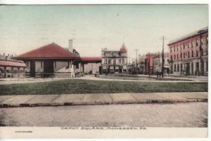 PA  MONESSEN  RAILROAD DEPOT 1908 hand-colored postcard