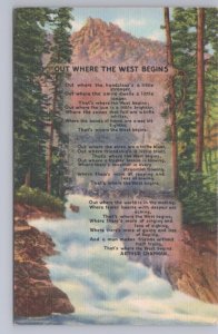 Out Where The West Begins, Arthur Chapman Poem, Vintage Linen Postcard
