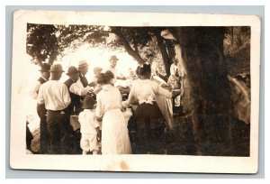 Vintage 1910's RPPC Postcard Photo of Family Gathering in Woods