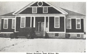 School Building Entrance Car Park East Wilton Maine Auburn Post Vintage Postcard