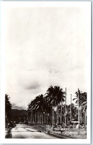 c1940s Papua New Guinea RPPC Highway Palm Trees Tropical Roadside Scene A336