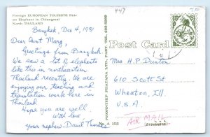 Tourists riding an Elephant in Chiangmai THAILAND Postcard