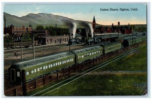 c1910 Union Depot Locomotive Train Exterior Ogden Utah Vintage Antique Postcard