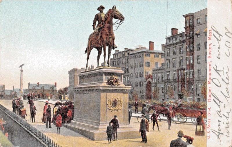 BOSTON MA~JOSEPH HOOKER MONUMENT-DEFEATED BY ROBERT E LEE IN CIVIL WAR POSTCARD