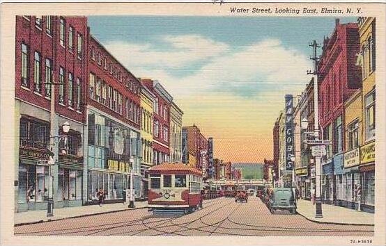 New York Elmira Water Street Looking East Trolley