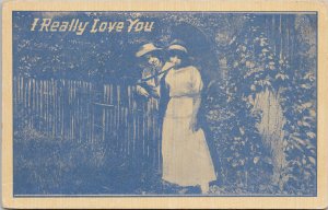 'I Really Love You' Man Woman Unused Litho Postcard G2