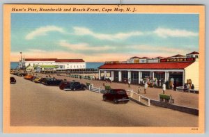 1930-40's CAPE MAY NEW JERSEY NJ HUNTS PIER BOARDWALK BEACH FRONT LINEN POSTCARD