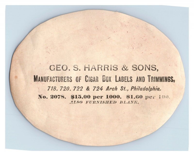 1870's-80's First Love Tobacco Cigar Box Label Geo S. Harris Vintage Original 7H