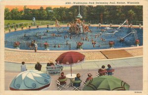 1953 Racine Wisconsin Washington Park Swimming Pool Teich Postcard 25-9687