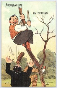 Vintage Comic Postcard 'Suburban Life, Pa Pruning' by Millar & Lang