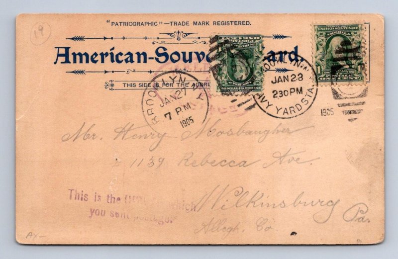 USS IOWA SHIP WHITE SQUADRON HELD FOR POSTAGE DUE MILITARY POSTCARD 1905