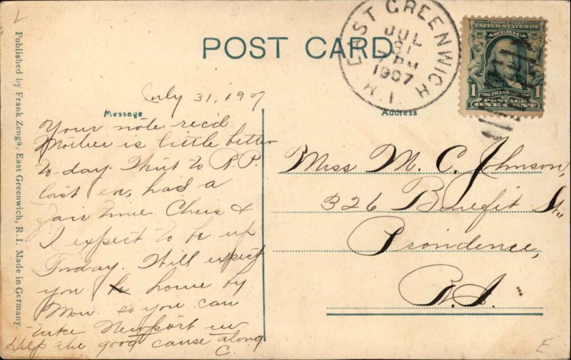 East Greenwich Rhode Island RI Old Bank Bldg Ice Cream Shop c1910 Postcard