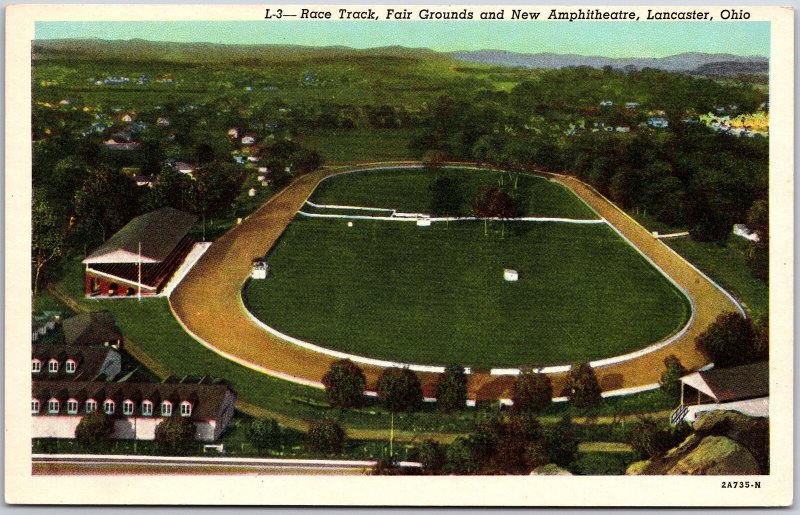 Lancaster Ohio OH, Race Track, Fair Grounds & New Amphitheatre, Airview Postcard