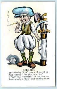 GOLF BUG  Smoking Golfer Missing Link ca 1910s Postcard