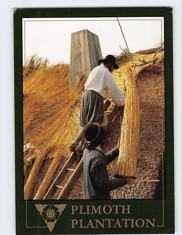 Postcard Building a House Plimoth Plantation Massachusetts USA