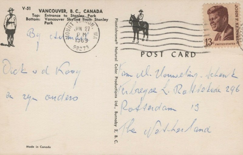 Canada Greetings From Vancouver Canada Chrome Postcard 03.96