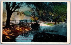 Vtg Columbus Ohio OH Schiller Park Rustic Bridge 1910s Old Antique View Postcard