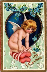 Tucks 20 Little Lovers Valentine Cherub on Hearts Brundage c1916 Postcard A72