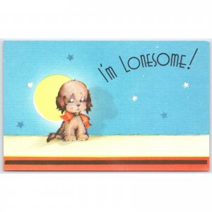 Postcard I'm Lonesome Cute Dog Moon Stars Asheville NC