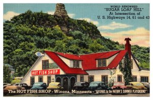 Hot Fish Shop, Sugar Loaf Hill Winona MN c1949 Vintage Postcard S10