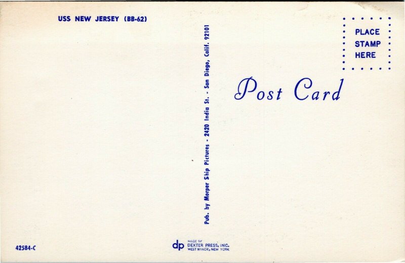 USS New Jersey  (BB-62)  battleship postcard