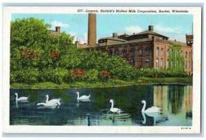 c1940 Lagoon Horlick's Malted Milk Corporation Factory Ducks Racine WI Postcard