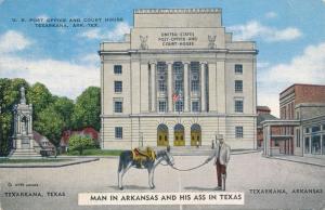 State Line at Texarkana Arkansas & Texas Man in Arkansas His Ass in Texas pm1951