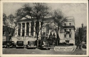 La Grange Georgia GA First Baptist Church Classic Cars Vintage Postcard