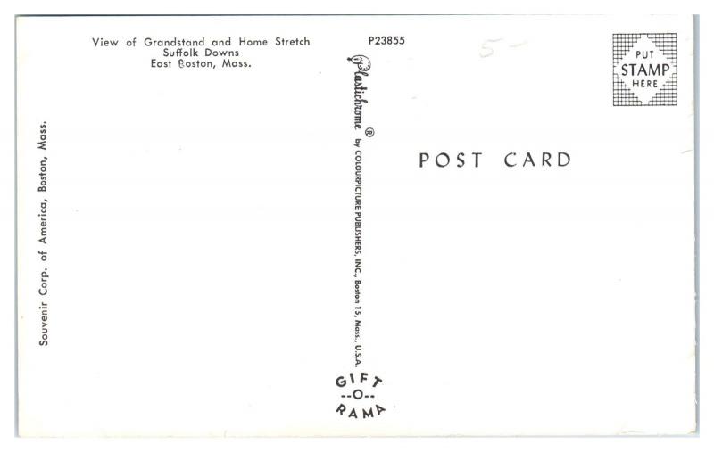 Grandstand and Home Stretch, Suffolk Downs, East Boston, MA Postcard