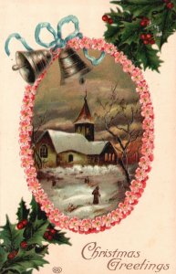 Vintage Postcard 1910's Christmas Greetings Holiday Yuletide Season Bells Ring