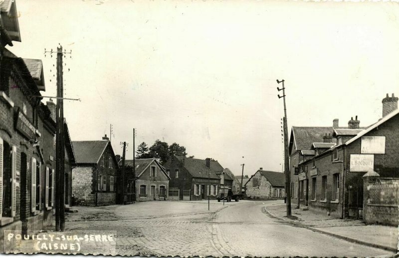 france, POUILLY-SUR-SERRE, Street Scene (1950s) RPPC Postcard