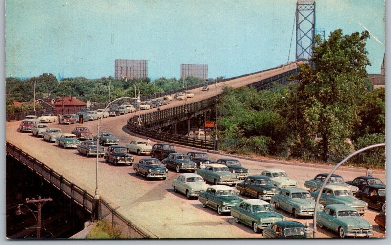 Windsor Ontario Canada 1950s Postcard Motor Traffic Cars Ambassador Bridge